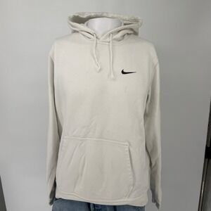 Nike Mens Fleece Pullover Hoodie Off White Black Swoosh Logo Size Large